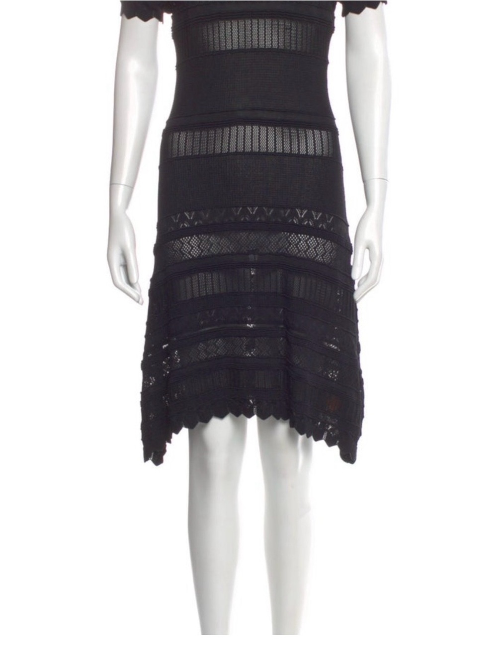 Alexis Black Pointelle Knit Midi Dress | Sheer Panel Detail | Size Medium - Picture 3 of 5